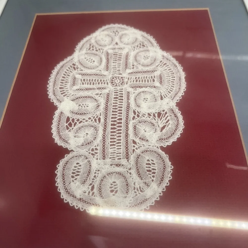 Vintage Handmade Lace Cross Framed Wall Art – Tatted Bobbin Lace Folk Art